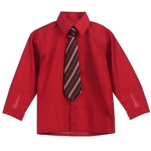 Little Boys Red Stripe Tie Long Sleeve Button Special Occasion Dress Shirt 2T-7 - 3T