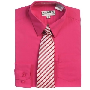 Fuchsia Button Up Dress Shirt Gray Striped Tie Set Boys 5-18 - 10
