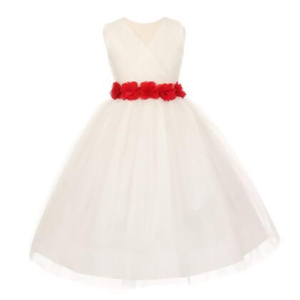 flower girl dress with red sash