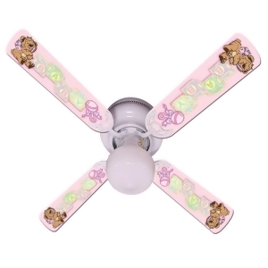 Pink Teddy Bear and Blocks Print Blades 42in Ceiling Fan Light Kit - All
