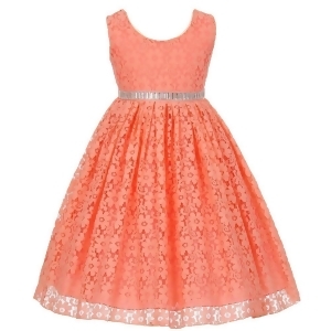 Little Girls Coral Floral Lace Overlay Dazzling Waist Flower Girl Dress 2T-6 - 4