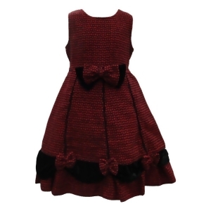 Little Girls Red Patterned Puffy Bow Ribbon Decorated Christmas Dress 4-6 - 6