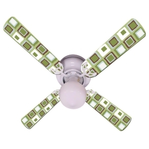 Green White Mod Squares Print Blades 42in Ceiling Fan Light Kit - All