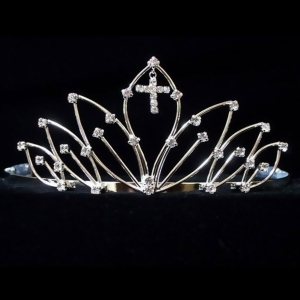 Rhinestone Wire Cross Drop Communion Flower Girl Tiara Headpiece - All