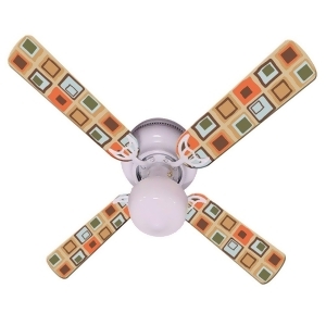 Tan Bright Mod Squares Print Blades 42in Ceiling Fan Light Kit - All