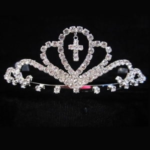 Crystal Rhinestone Jewel Cross Communion Flower Girls Tiara - All