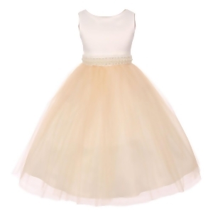 Little Girls Champagne Satin Glitter Waist Illusion Material Flower Girl Dress 2T-6 - 3/4