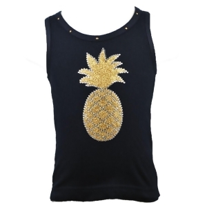 Reflectionz Little Girls Black Gold Glitter Pineapple Studded Tank Top 2T-8 - 6