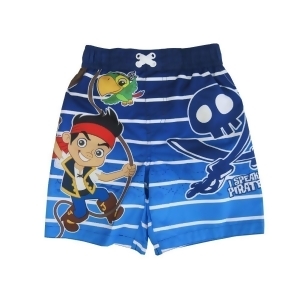 Disney Little Boys Blue Jake The Pirate Print Stripe Swimwear Shorts 2-3T - 3T