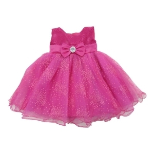 Baby Girls Fuchsia Embroidered Rhinestone Bow Overlaid Flower Girl Dress 6-24M - 12 Months