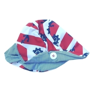 Girls Navy Red Nautical Stripe Anchor Print Button Detail Sun Hat 4-14 - 4-6