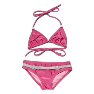 Little Girls Shiny Purple Belt Detail Triangle Halter 2 Pc Bikini Swimsuit 4-6 - 4