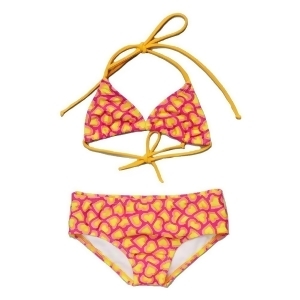 Little Girls Yellow Fuchsia Heart Printed Halter Triangle 2 Pc Bikini Swimsuit 2T - 2T