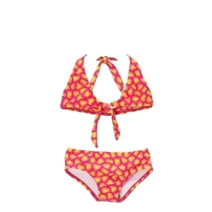 Little Girls Yellow Fuchsia Heart Print Halter Tie 2 Pc Bikini Swimsuit 2T - 2T
