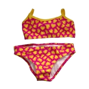 Little Girls Yellow Fuchsia Heart Print Cami 2 Pc Bikini Swimsuit 2T - 2T