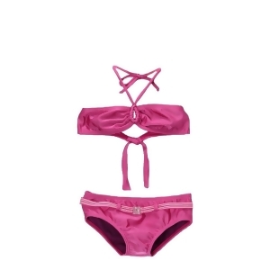 Big Girls Fuchsia Belt Detail Halter Tie Bandeau 2 Pc Bikini Swimsuit 8-10 - 10
