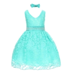 Baby Girls Mint Rose Lace Overlay Beaded Waist Sleeveless Occasion Dress 3-24M - 18 Months