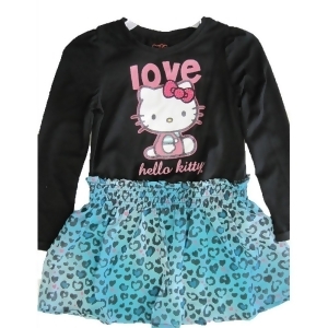 Hello Kitty Little Girls Black Blue Leopard Spot Applique Dress 4-6X - 6