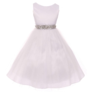 Big Girls White Silver Crystal Adorned Sash Junior Bridesmaid Dress 8-12 - 11/12