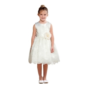 Crayon Kids Big Girls Ivory Floral Accent Lace Overlay Flower Girl Dress 7-10 - 7/8