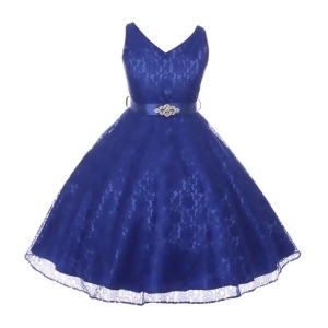 Good Girl Big Girls Royal Blue Lace Brooch Accent Junior Bridesmaid Dress 8-16 - 14