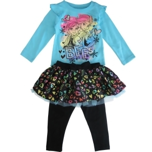 Disney Little Girls Blue Black Anna Elsa Frozen Heart Leggings 3 Pc Outfit 2-4T - 2T