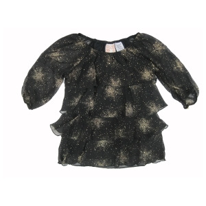 Wallflower Big Girls Black Tiny Dots Sprinkled Tiered Long Sleeved Shirt 7-14 - 10/12