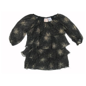 Wallflower Big Girls Black Tiny Dots Sprinkled Tiered Long Sleeved Shirt 7-14 - 7/8