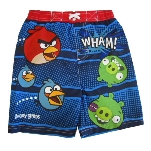 Angry Birds Little Boys Navy Red Green Cartoon Print Swimwear Shorts 2-4T - 4T