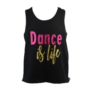 Reflectionz Big Girls Black Pink Gold Dance Is Life Cotton Tank Top 8-12 - 12