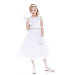 Petite Adele Little Girls White Rhinestone Neckline Belt Flower Girl Dress 2-6 - 5/6