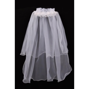 Girls White Floral Pearl Adorned Crown Double Layer Communion Flower Girl Veil - All