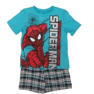 Marvel Little Boys Blue Spiderman Printed Tee Plaid 2 Pc Shorts Set 4-7 - 6