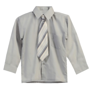 Big Boys Gray Stripe Tie Long Sleeve Button Special Occasion Dress Shirt 8-20 - 20