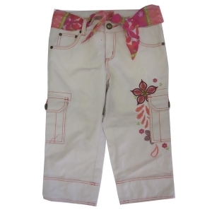 Disney Big Girls White Bone Floral Embroidered Cargo Capri Pants 8-16 - 7