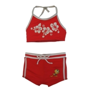 Wb Little Girls Red Looney Tunes 2Pc Swimsuit Set Upf 50 2-4T - 3T