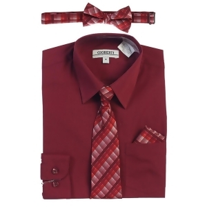 Gioberti Big Boys Burgundy Tie Bow Tie Handkerchief Dress Shirt 4 Pc Set 8-18 - 8