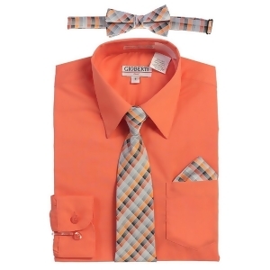 Gioberti Big Boys Coral Tie Bow Tie Handkerchief Dress Shirt 4 Pc Set 8-18 - 10