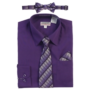 Gioberti Big Boys Dark Purple Tie Bow Tie Pocket Dress Shirt 4 Pc Set 8-18 - 16