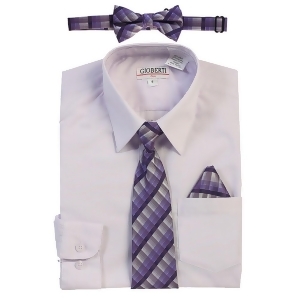 Gioberti Little Boys Lilac Tie Bow Tie Handkerchief Dress Shirt 4 Pc Set 2T-7 - 7