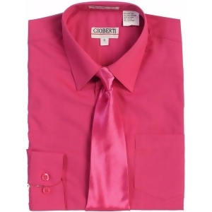 Gioberti Big Boys Fuchsia Solid Color Shirt Tie Formal 2 Piece Set 8-18 - 16