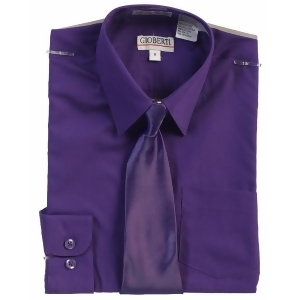 Gioberti Big Boys Dark Purple Solid Color Shirt Tie Formal 2 Piece Set 8-18 - 16