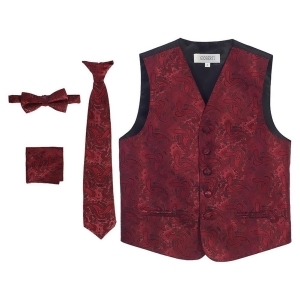 Gioberti Big Boys Burgundy Paisley Tuxedo Vest Bowtie Tie Pocket 4 Pc Set 8-18 - 10