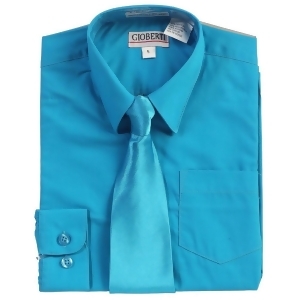 Gioberti Big Boys Turquoise Solid Color Shirt Tie Formal 2 Piece Set 8-18 - 14