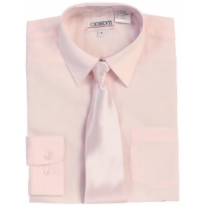 Gioberti Little Boys Pink Solid Color Shirt Tie Formal 2 Piece Set 2T-7 - 6