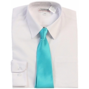 Gioberti Big Boys White Teal Solid Color Shirt Tie Formal 2 Piece Set 8-18 - 14