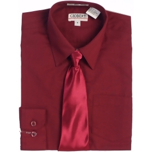 Gioberti Big Boys Burgundy Solid Color Shirt Tie Formal 2 Piece Set 8-18 - 18