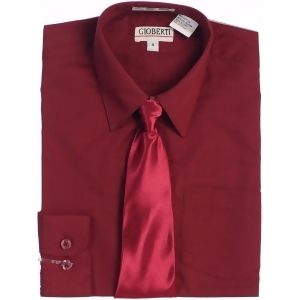 Gioberti Big Boys Burgundy Solid Color Shirt Tie Formal 2 Piece Set 8-18 - 8