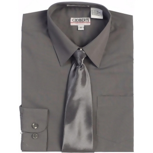 Gioberti Big Boys Dark Grey Solid Color Shirt Tie Formal 2 Piece Set 8-18 - 12