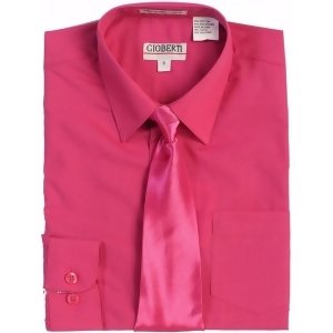 Gioberti Little Boys Fuchsia Solid Color Shirt Tie Formal 2 Piece Set 2T-7 - 2T
